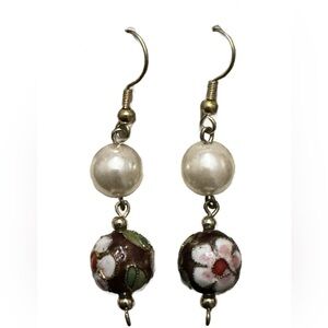 🟠 Handmade Pearl & Floral Earrings